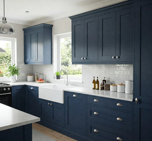 Striking Style: The Best Countertop Materials to Pair with Bold Dark Blue Cabinets