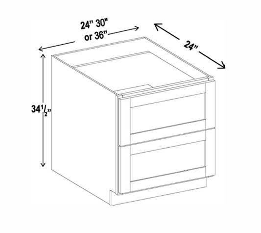 Dove White Slim Shaker Base Cabinets With 2 Deep Drawers 24" - 36"