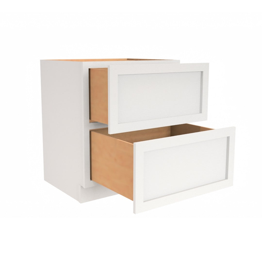Clearance White Shaker Base Cabinets With 2 Deep Drawers 24" - 36"