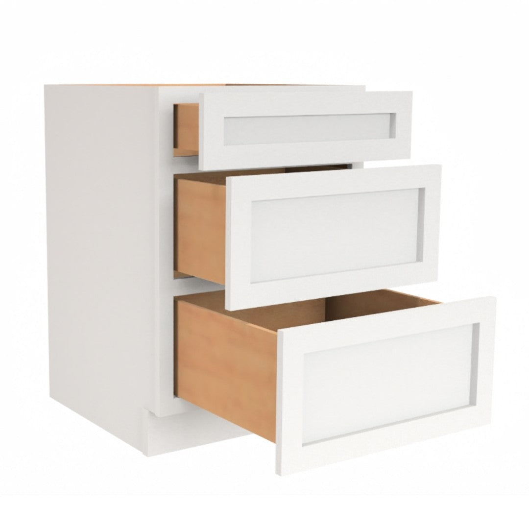 Clearance White Shaker Base Cabinets With 3 Drawers 12" - 36"