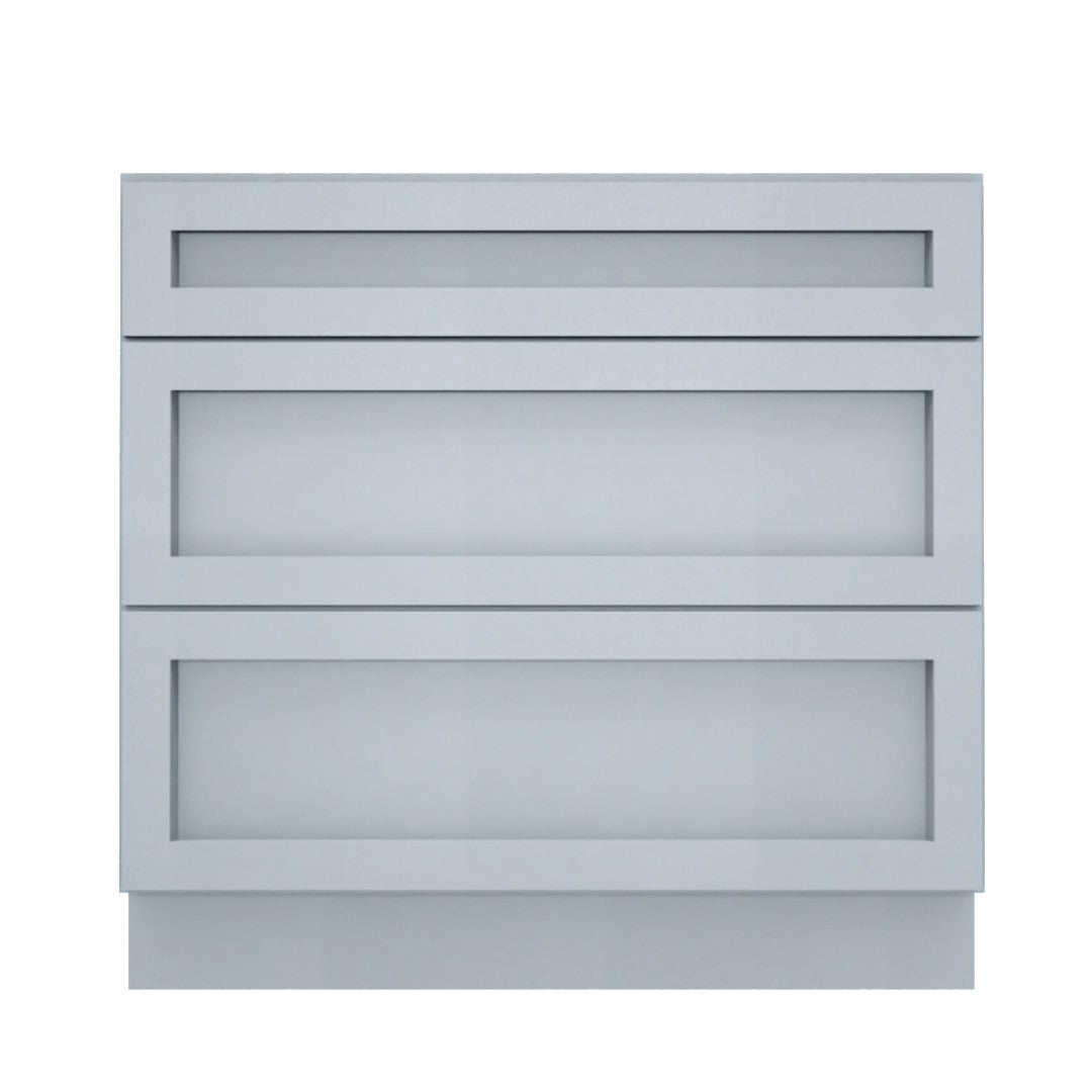 Clearance Gray Shaker Base Cabinets With 3 Drawers 12" - 36"