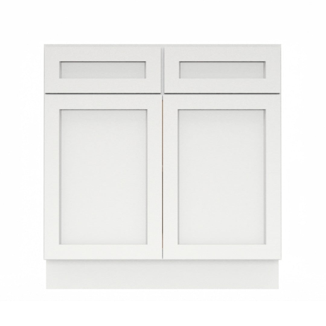 Clearance White Shaker Base cabinet 30" - 48" - Two doors / Two drawers