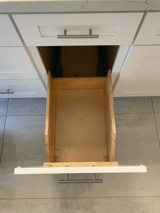 Clearance White Shaker Base Wastebasket Cabinet 18"W