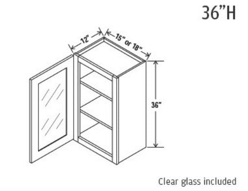 Golden Birch Shaker Wall Cabinets With Glass - 36" Tall