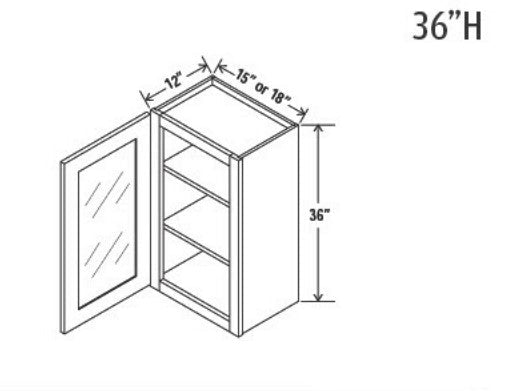 Golden Birch Shaker Wall Cabinets With Glass - 36" Tall