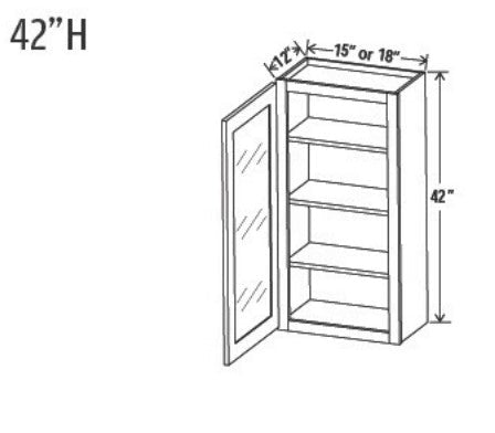 Forest Green Slim Shaker Wall Cabinets With Glass - 42" Tall