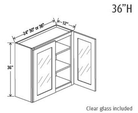 Golden Birch Shaker Wall Cabinets With Glass - 36" Tall