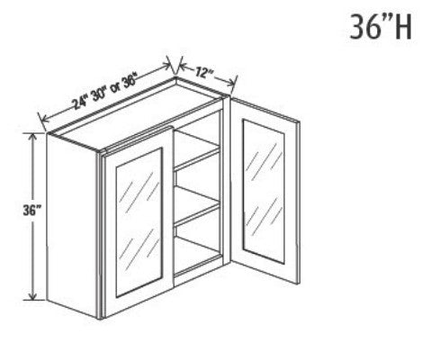 Golden Birch Shaker Wall Cabinets With Glass - 36" Tall