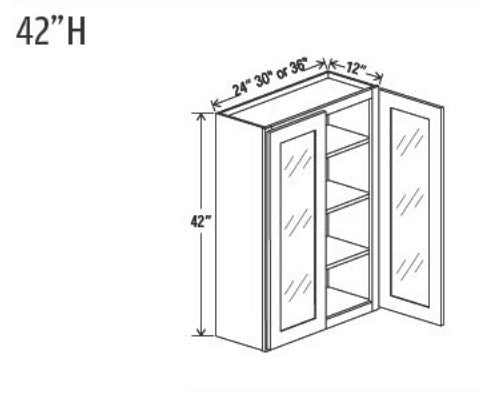 Forest Green Shaker Wall Cabinets With Glass - 42" Tall