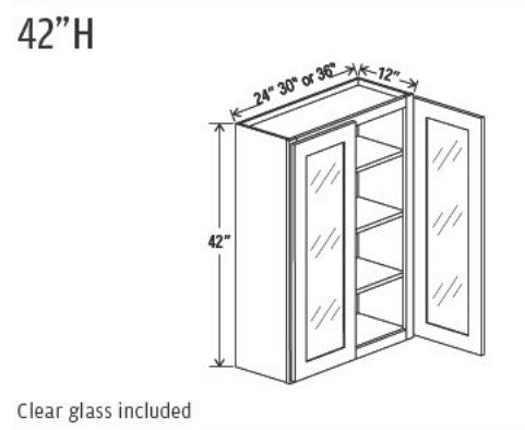 Espresso Shaker Wall Cabinets With Glass - 42" Tall