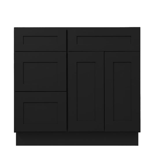 Iron Black Shaker Vanity Sink Base 30"-36" Wide With Three Drawers On Side