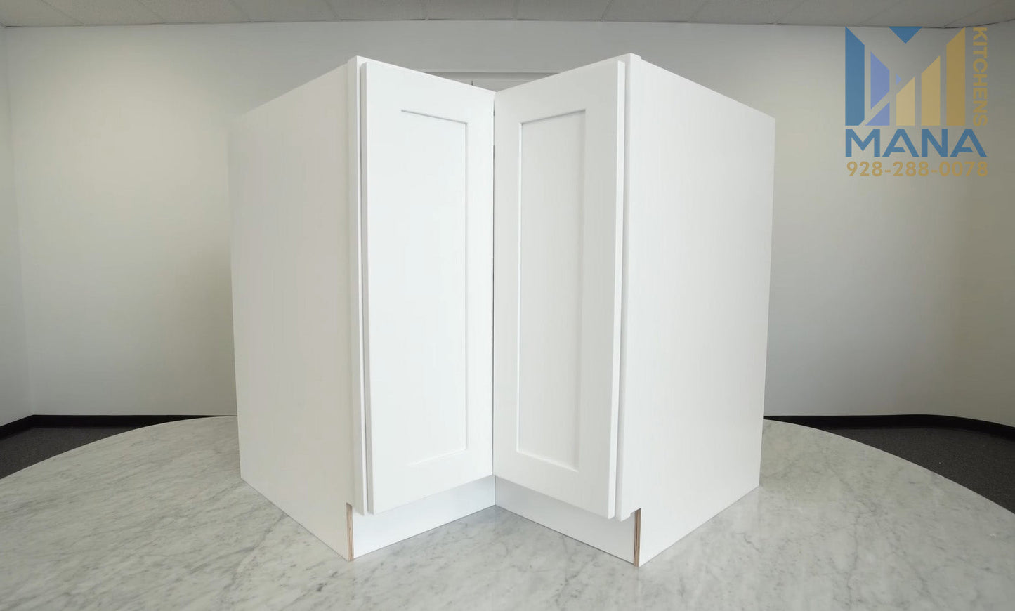 White Shaker Base Corner Cabinet with Lazy Susan 33"-36"