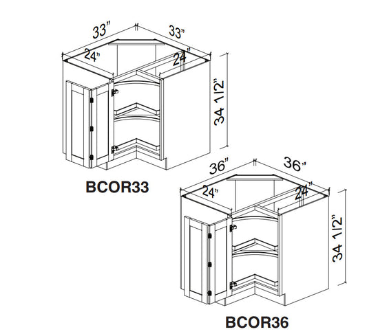 White Slim Shaker Base Corner Cabinet with Lazy Susan 33"-36"