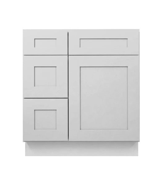 Luna (Light) Gray Shaker Vanity Sink Base 30"-36" Wide With Three Drawers On Side