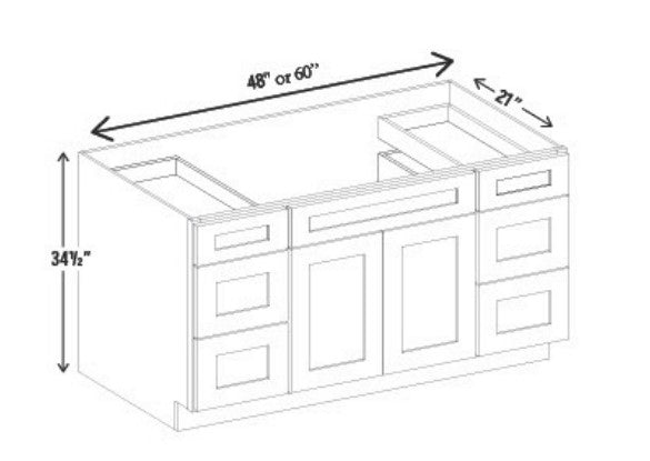 Navy Blue Shaker Vanity Sink Base 48" - 60" Center Sink