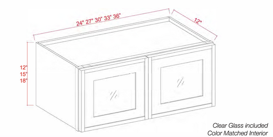 Dove White Slim Shaker Wall Cabinets With Glass Doors - 12"-18" Tall