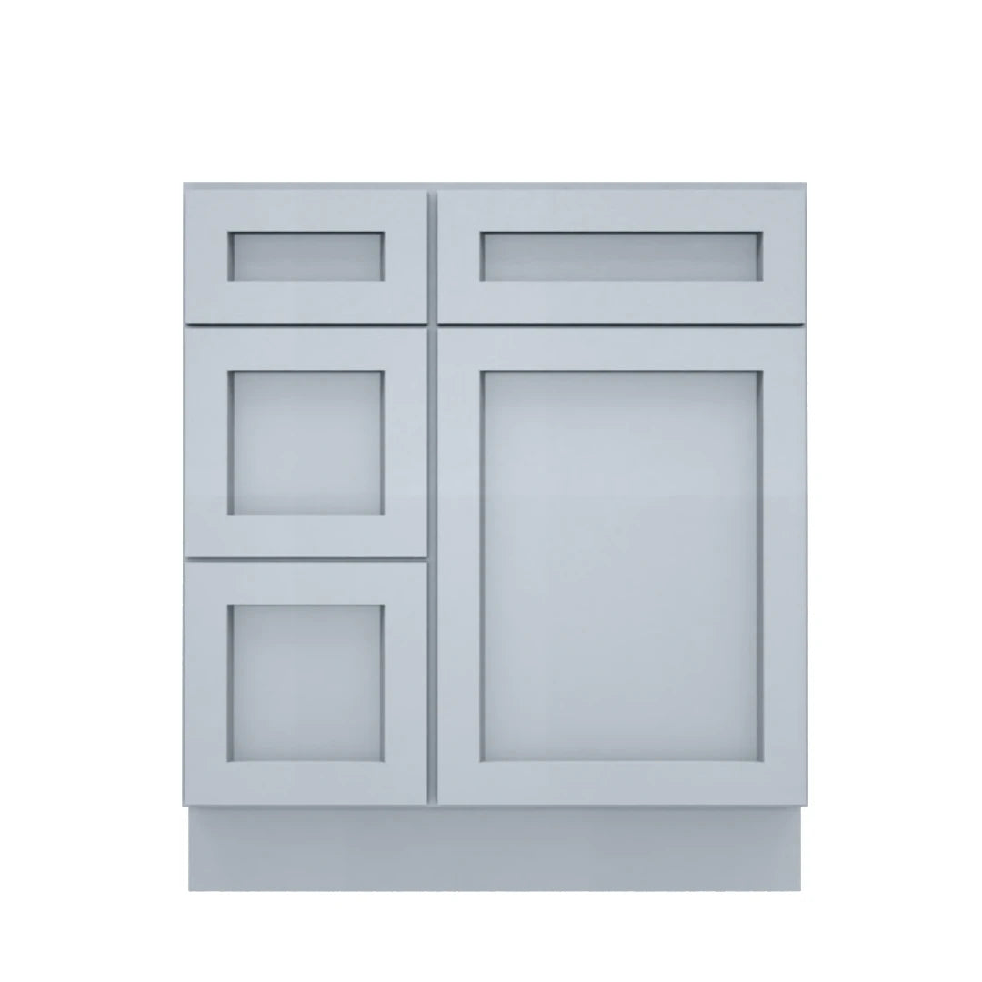 Clearance Gray Shaker Vanity Sink Base 30"-36" Wide With Three Drawers On Side