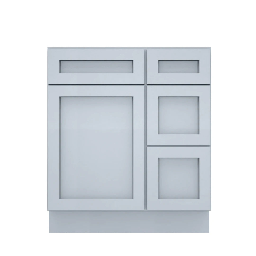 Clearance Gray Shaker Vanity Sink Base 30"-36" Wide With Three Drawers On Side