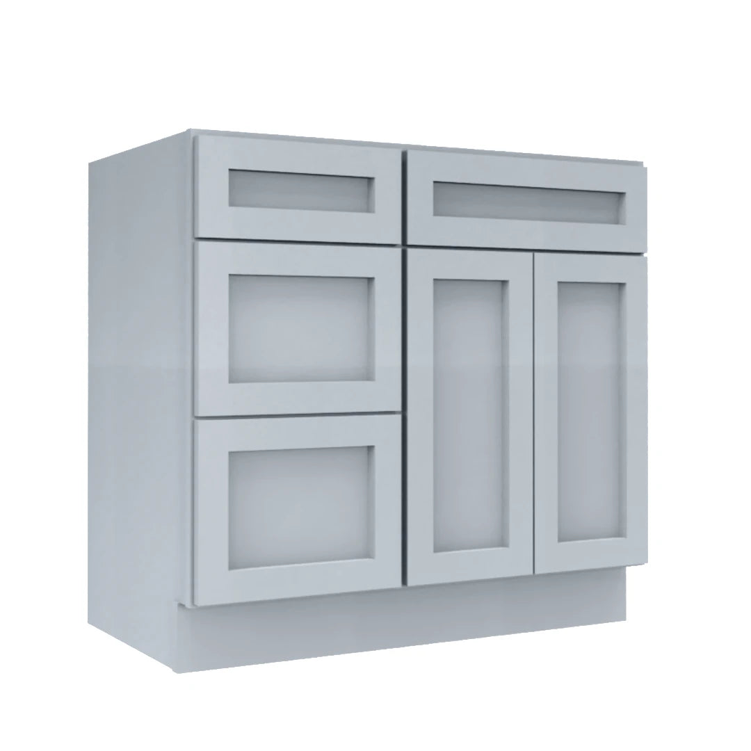Clearance Gray Shaker Vanity Sink Base 30"-36" Wide With Three Drawers On Side