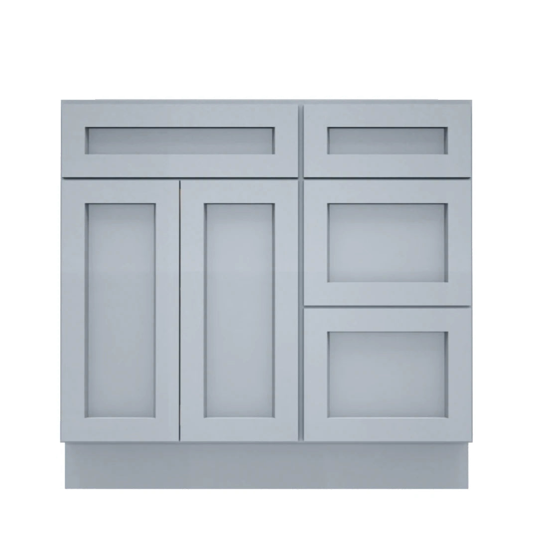 Clearance Gray Shaker Vanity Sink Base 30"-36" Wide With Three Drawers On Side