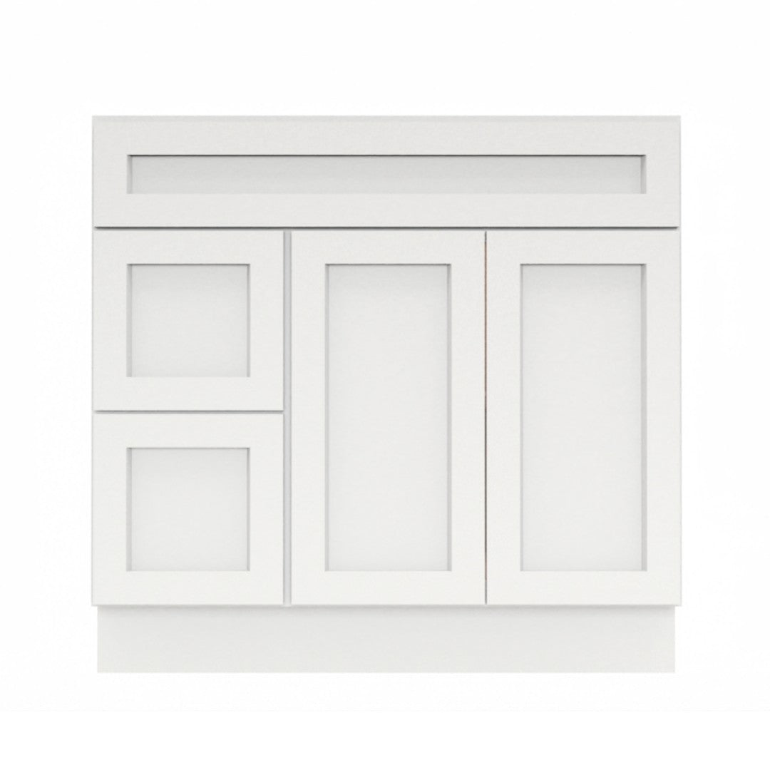 Clearance White Shaker Vanity Sink Base 36" Wide With Two Drawers on Side