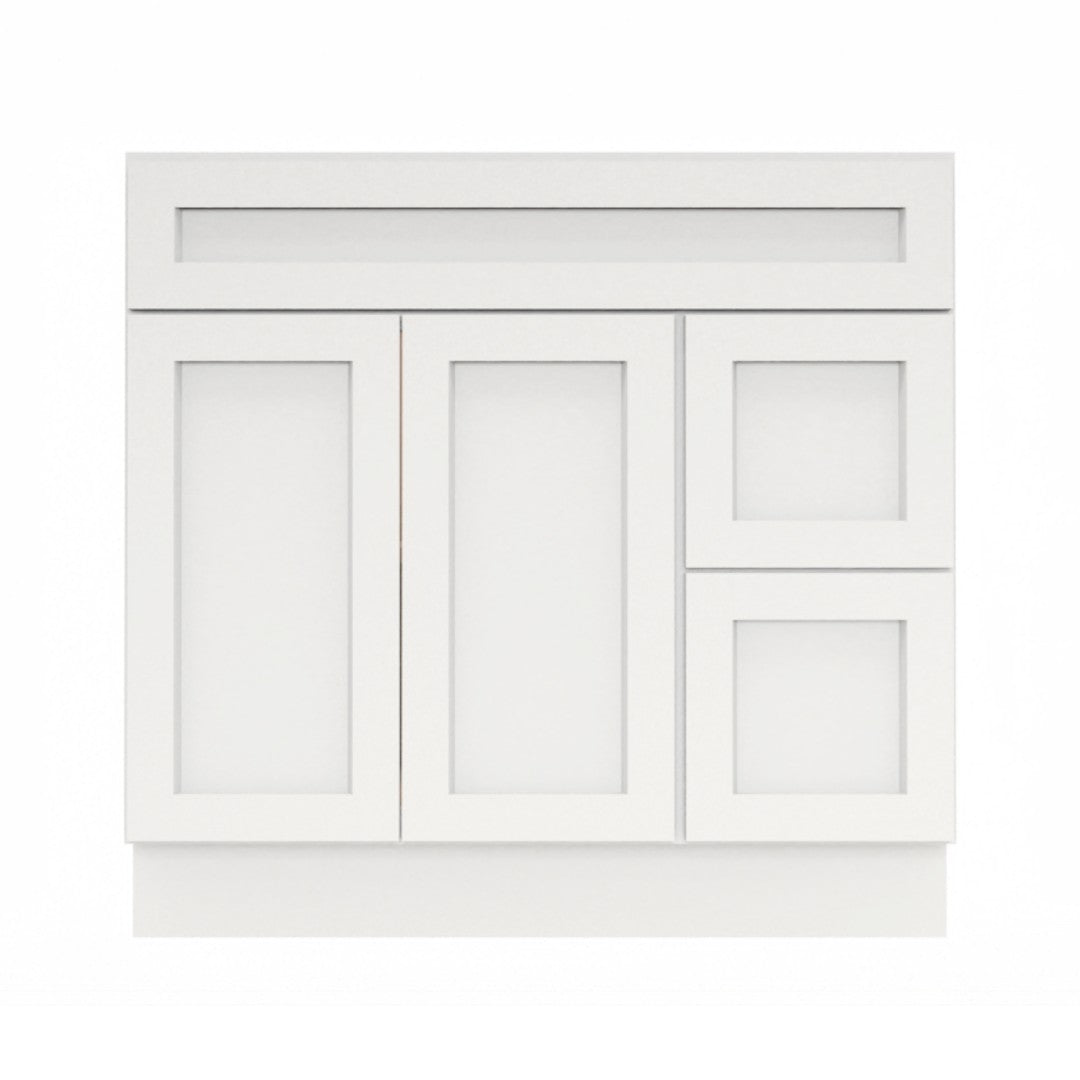 Clearance White Shaker Vanity Sink Base 36" Wide With Two Drawers on Side