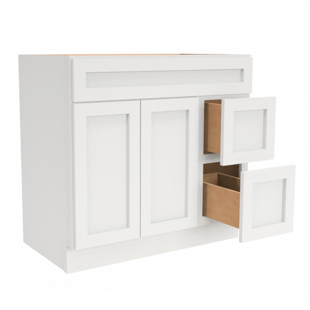 Clearance White Shaker Vanity Sink Base 36" Wide With Two Drawers on Side