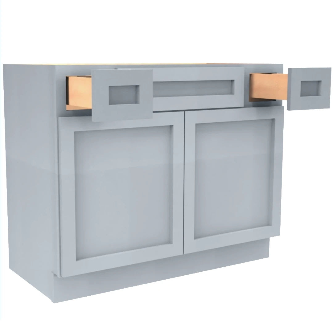 Clearance Gray Shaker Vanity Sink Base 36"-48" Wide With Two Drawers on Top