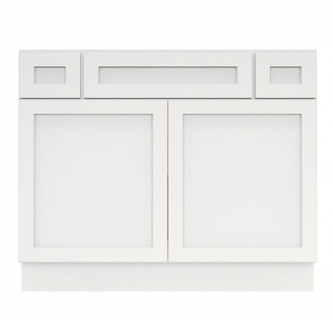 Clearance White Shaker Vanity Sink Base 36"-48" Wide With Two Drawers on Top