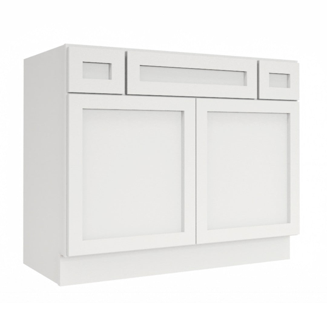 Clearance White Shaker Vanity Sink Base 36"-48" Wide With Two Drawers on Top