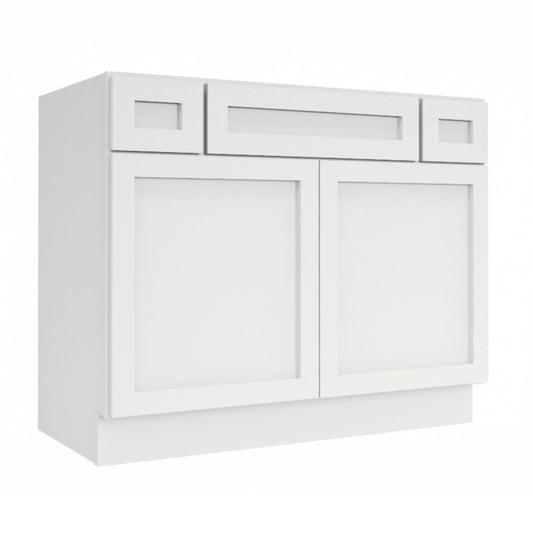 Clearance White Shaker Vanity Sink Base 36"-48" Wide With Two Drawers on Top