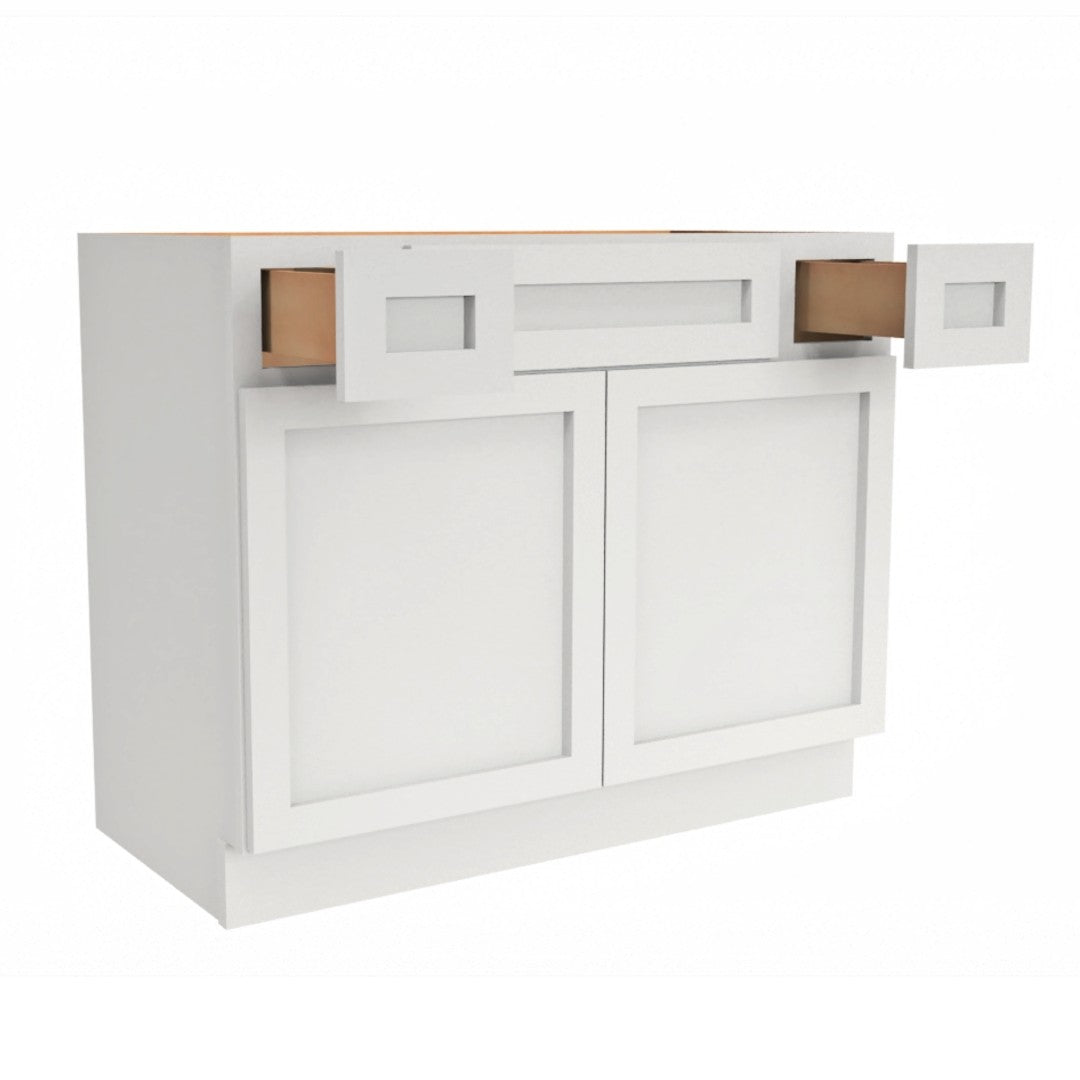 Clearance White Shaker Vanity Sink Base 36"-48" Wide With Two Drawers on Top