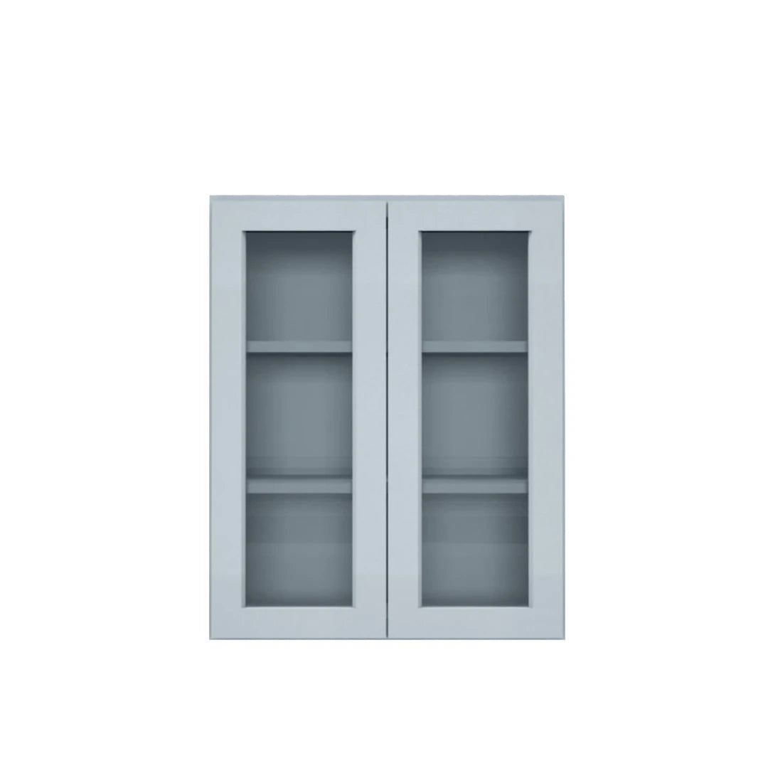 Clearance Gray Shaker Wall Cabinets With Glass - 30" Tall