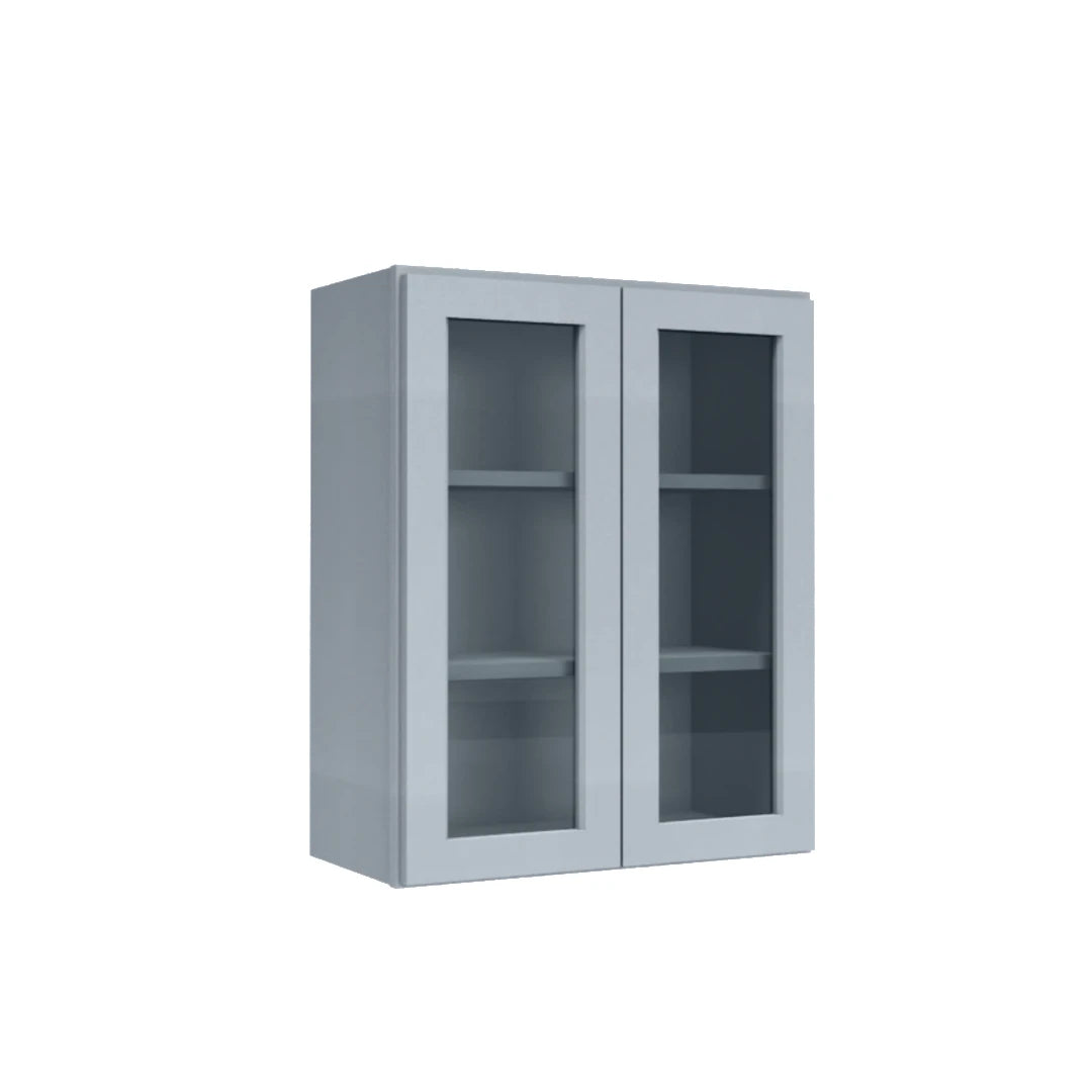 Clearance Gray Shaker Wall Cabinets With Glass - 30" Tall