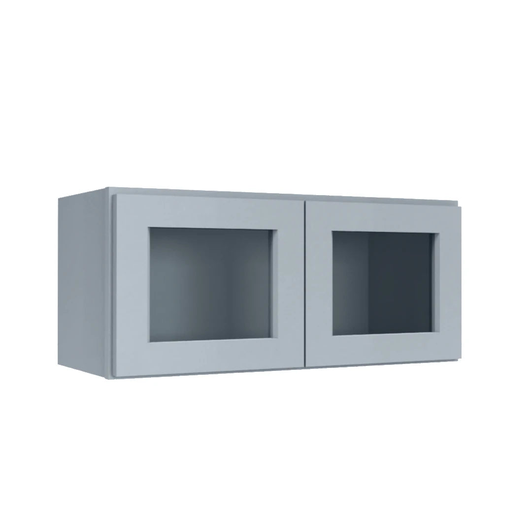 Clearance Gray Shaker Wall Cabinets With Glass Doors - 12" Tall
