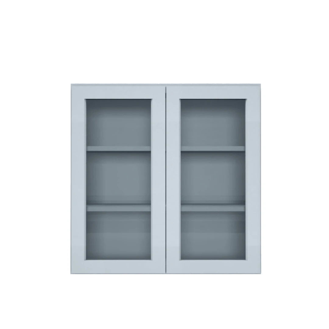 Clearance Gray Shaker Wall Cabinets With Glass - 30" Tall