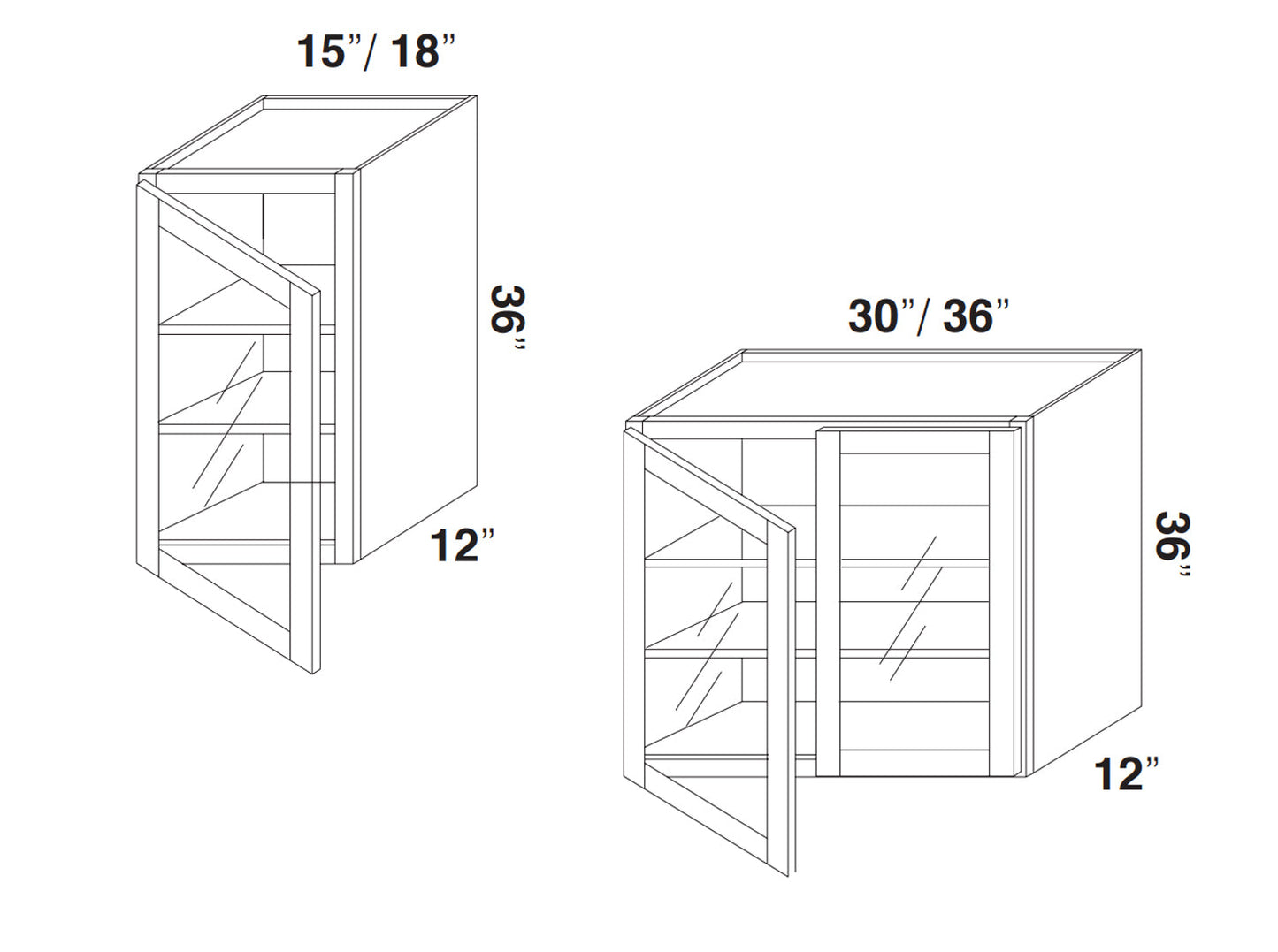 White Slim Shaker Wall Cabinets With Glass - 36" Tall