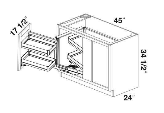 White Slim Shaker Base Blind Corner Cabinet With Magic Corner 45/48
