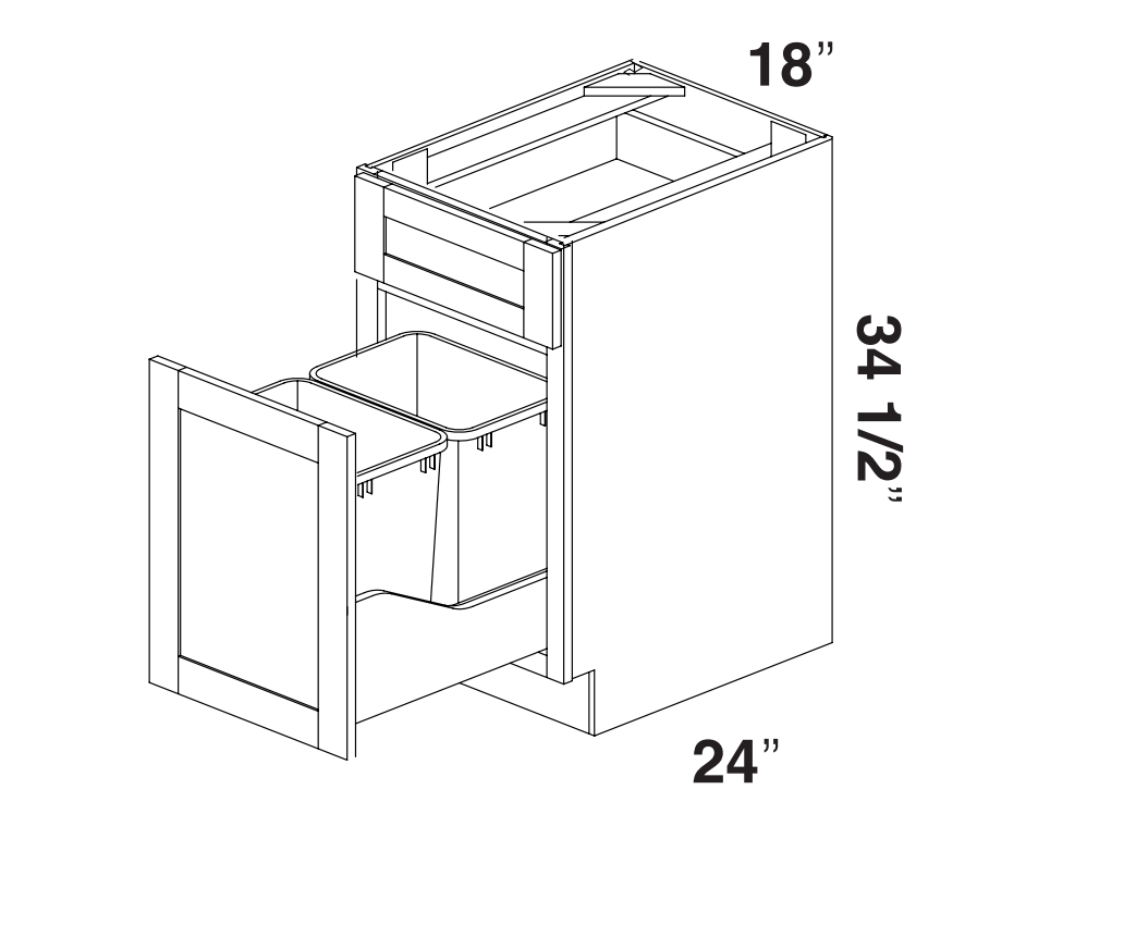 White Rift Oak Shaker Base Wastebasket Cabinet 18"