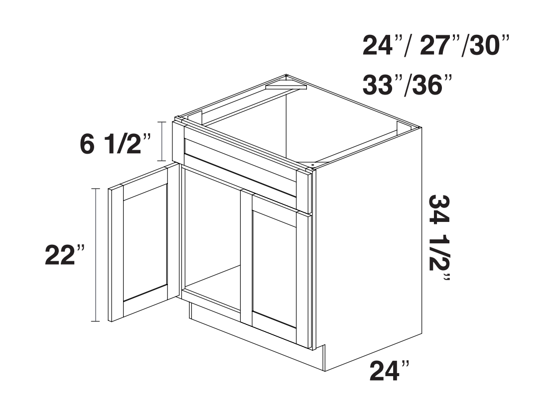 White Slim Shaker Sink Base cabinets 24" - 36"