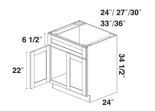 White Slim Shaker Sink Base cabinets 24" - 36"