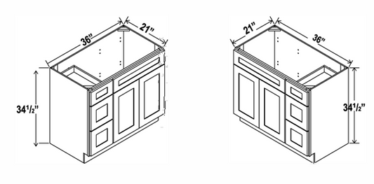 Forest Green Slim Shaker Vanity Sink Base 30"-36" Wide With Three Drawers On Side