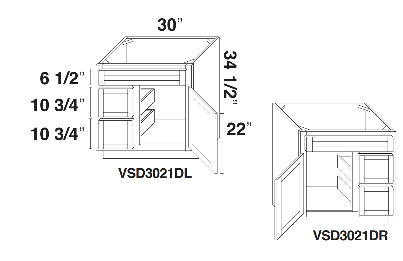 White Shaker Vanity Sink Base 30" with Two Drawers