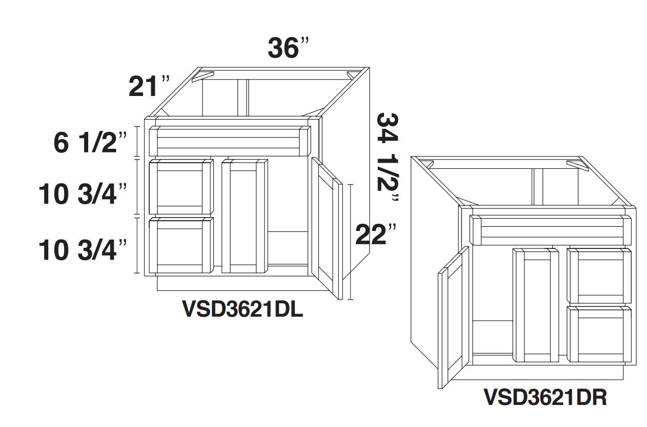 White Double Shaker Vanity Sink Base 36" with Two Drawers