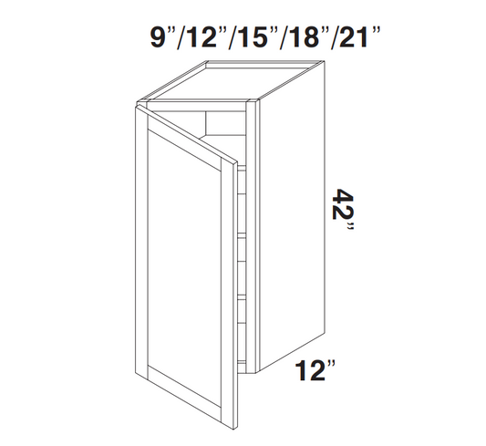 Forest Green Shaker Wall Cabinets 42" Tall - Single Door