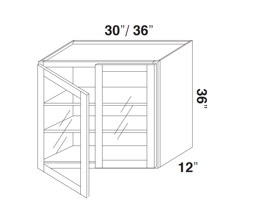 White Slim Shaker Wall Cabinets With Glass - 36" Tall