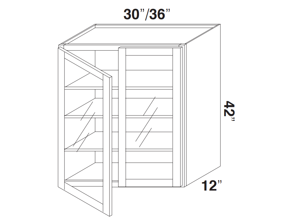 White Slim Shaker Wall Cabinets With Glass - 42" Tall