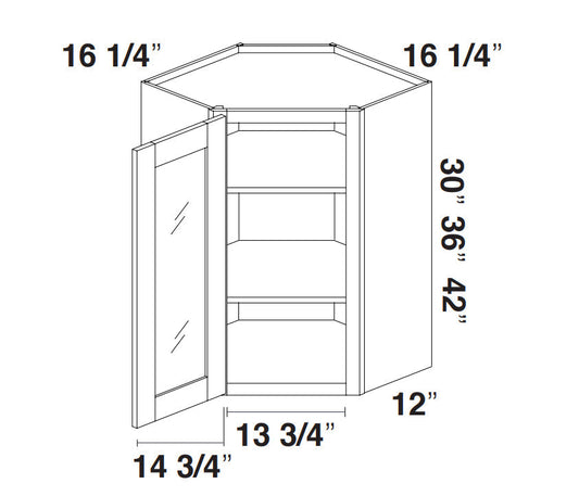 White Double Shaker Wall Diagonal Corner Cabinet With Glass