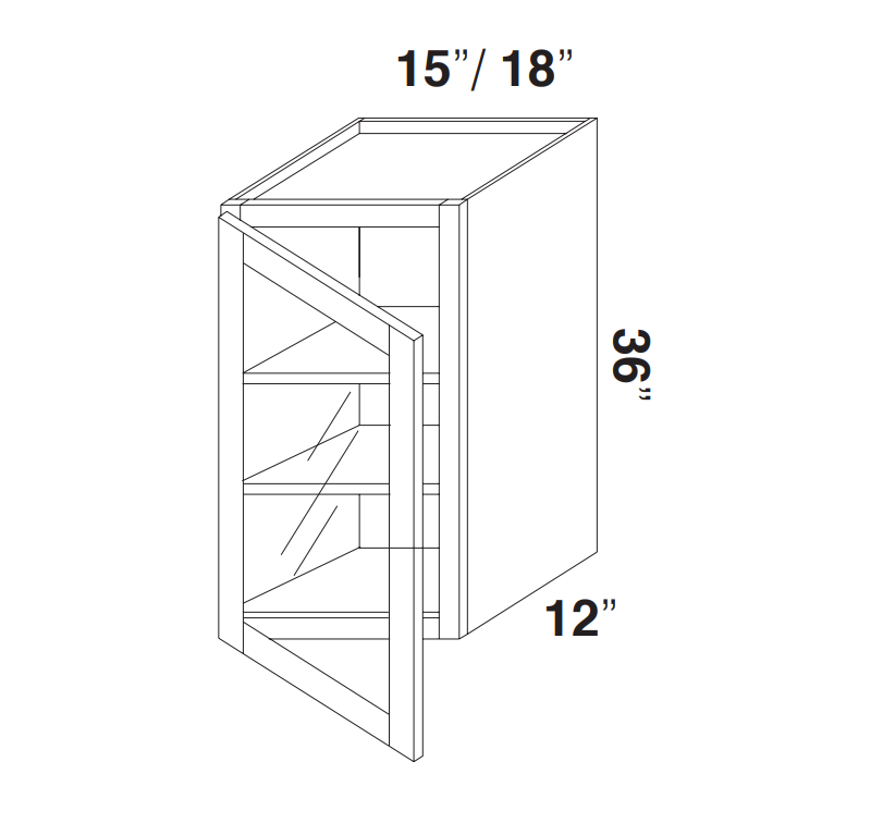 White Slim Shaker Wall Cabinets With Glass - 36" Tall
