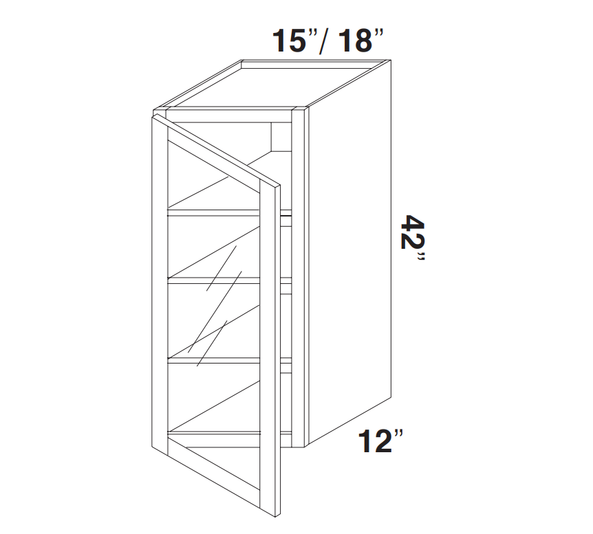 White Slim Shaker Wall Cabinets With Glass - 42" Tall